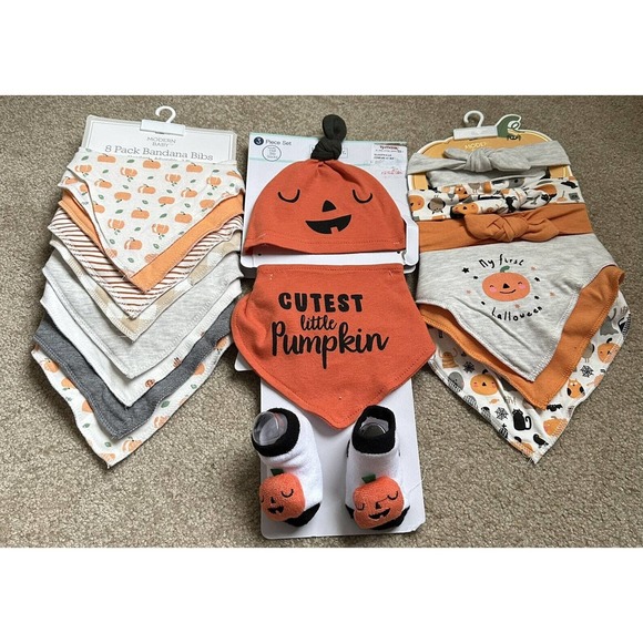 chick pea Other - New Chick Pea Halloween 17 Piece Baby Accessory Bundle Lot Bibs Headbands Socks